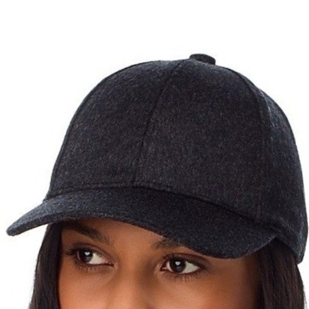 Vince Women Baseball Cap S/M Charcoal Cashmere Leather Trim Hat Sporty Chic NWT